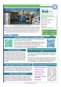 A. M. Al-Refai Library Newsletter  December 12, 2013 GULF UNIVERSITY FOR SCIENCE AND TECHNOLOGY