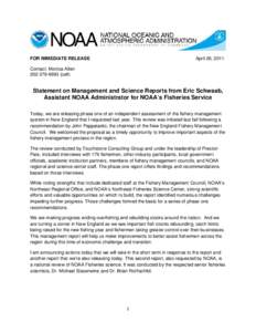 press statement on new england fishery management review and building NMFS science enterprise report