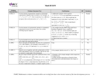 Math III EOY Evidence Statement Key A-SSE.2-3  Evidence Statement Text