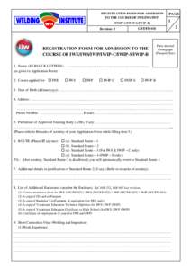 REGISTRATION FORM FOR ADMISSION TO THE COURSE OF IWE/IWS/IWP PAGE 1