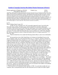 Southern Campaign American Revolution Pension Statements & Rosters Pension application of Elijah Lacy W10189 Transcribed by Will Graves Frankey Lacy