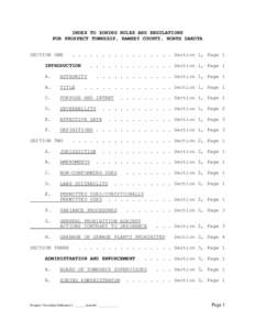 INDEX TO ZONING RULES AND REGULATIONS FOR PROSPECT TOWNSHIP, RAMSEY COUNTY, NORTH DAKOTA SECTION ONE . . . . . . . . . . . . . . . . . Section 1, Page 1