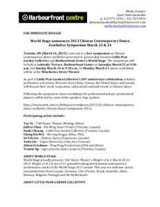 World Stage announces 2013 Chinese Contemporary Dance Aesthetics Symposium, March 23 & 24