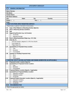 SITE SURVEY CHECKLIST GENERAL INFORMATION Date of Survey: Site Name: Contact Name: Site Street Address: