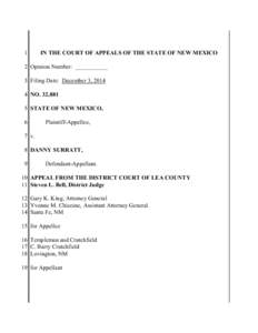 1  IN THE COURT OF APPEALS OF THE STATE OF NEW MEXICO 2 Opinion Number: ___________ 3 Filing Date: December 3, 2014