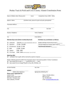 Purdue Track & Field and Cross Country Alumni Contribution Form _____________________________________________________________________________________ Name of Athletic-Alum (Please print)  Event