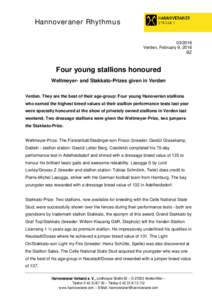 Hannoveraner RhythmusVerden, February 9, 2016 BZ  Four young stallions honoured