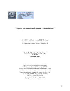 Exploring Motivations for Participation in a Consumer Boycott  Jill G. Klein and Andrew John, INSEAD, France