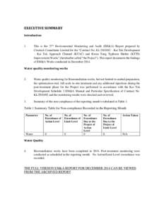 EXECUTIVE SUMMARY Introduction 1.  This is the 37th Environmental Monitoring and Audit (EM&A) Report prepared by