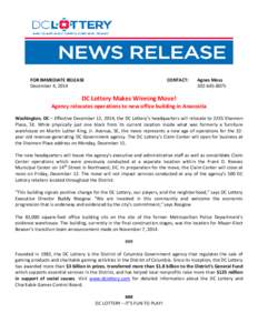 FOR IMMEDIATE RELEASE December 4, 2014 CONTACT:  Agnes Moss