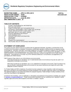 Electronics / Dell / Datasheet / Restriction of Hazardous Substances Directive / Packaging and labeling / CE mark / Comité International Spécial des Perturbations Radioélectriques / Electromagnetic interference / Technology / Electromagnetic compatibility / Environment