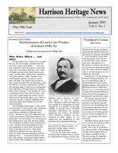 Published by Harrison County Historical Society, PO Box 411, Cynthiana, KY, January 2007 Vol. 8 No. 1  Our 25th Year