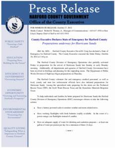 Office of the County Executive FOR IMMEDIATE RELEASE: October 27, 2012 Media Contact: Robert B. Thomas, Jr., Manager of Communications – [removed]or Ben Lloyd, Deputy Chief of Staff at[removed]County Executiv