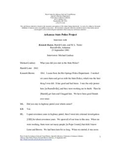 Pryor Center for Arkansas Oral and Visual History Special Collections Department University of Arkansas Libraries 365 N. McIlroy Ave. Fayetteville, AR5330