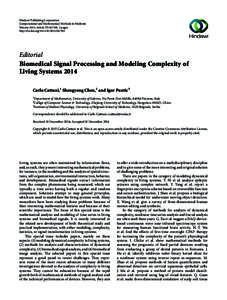 Hindawi Publishing Corporation Computational and Mathematical Methods in Medicine Volume 2015, Article ID, 2 pages http://dx.doi.orgEditorial