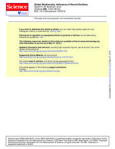 Global Biodiversity: Indicators of Recent Declines Stuart H. M. Butchart, et al. Science 328, [removed]);