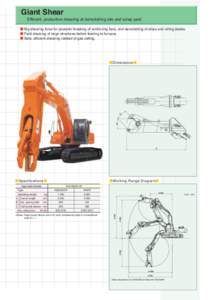 Giant Shear Efficient, productive shearing at demolishing site and scrap yard ● Big shearing force for powerful breaking of reinforcing bars, and demolishing of ships and rolling stocks. ● Field shearing of large str