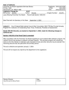 Court Ordered Debt/Judicial Council After Consultation With FTB May Provide Amnesty Program For Collection Of Outstanding Fees, Fines, Forfeitures, Penalties & Assessments