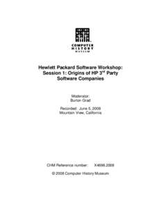 Hewlett Packard software workshop : session one : origin of HP third party software companies, 