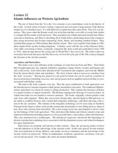 Lecture[removed]Lecture 22 Islamic influences on Western Agriculture