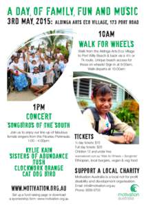 A DAY OF FAMILY FUN and MUSIC  3RD MAY 2015: Aldinga Arts Eco Village, 173 Port Road 10AM WALK FOR WHEELS