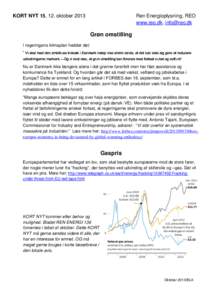 KORT NYT 15, 12. oktoberRen Energioplysning, REO www.reo.dk,   Grøn omstilling