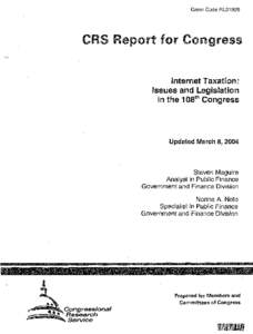 Order Code RL31929  CRS Report for Congress Internet Taxation : Issues and Legislation