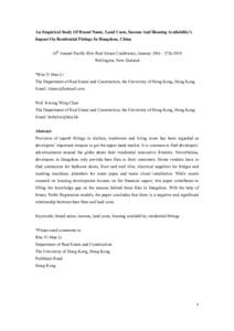 An empirical study of brand name, land costs, income and housing availability’s impact on residential fittings in Hanzhou, China