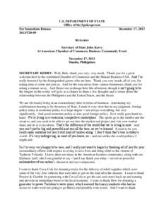 U.S. DEPARTMENT OF STATE Office of the Spokesperson For Immediate Release 2013/T20-09  December 17, 2013