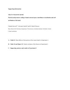 Supporting Information  THAT’S NEAR MY HAND! Parietal and premotor coding of hand-centered space contributes to localization and selfattribution of the hand  Claudio Brozzoli#*, Giovanni Gentile# and H. Henrik Ehrsson
