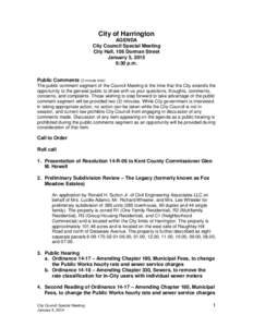 City of Harrington AGENDA City Council Special Meeting City Hall, 106 Dorman Street January 5, 2015 6:30 p.m.