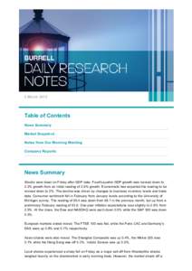 2 March 2015  Table of Contents News Summary Market Snapshot Notes from Our Morning Meeting