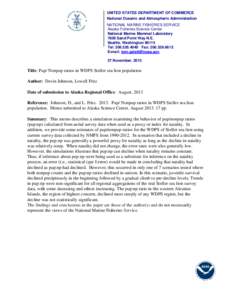 UNITED STATES DEPARTMENT OF COMMERCE National Oceanic and Atmospheric Administration NATIONAL MARINE FISHERIES SERVICE Alaska Fisheries Science Center National Marine Mammal Laboratory 7600 Sand Point Way N.E.