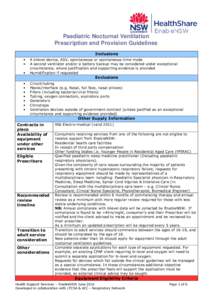 Paediatric Nocturnal Ventilation Prescription and Provision Guidelines Inclusions • • •