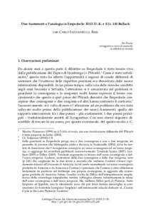 Due frammenti e l’analogia in Empedocle: B115 D.-K. e il fr. 110 Bollack von CARLO SANTANIELLO, Rom Per Paolo, coraggioso e ricco di umanità, in affettuoso ricordo