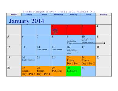 Brantford Collegiate Institute - School Year Calendar[removed]Sunday Monday  Tuesday