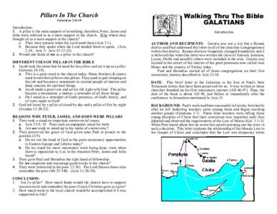 Pillars In The Church Galatians 2:8-10 Introduction: 1. A pillar is the main support of something, therefore, Peter, James and John were referred to as a main support in the church. Why where they