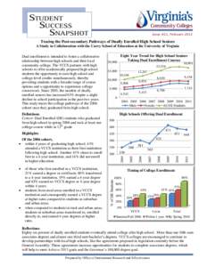 Issue #21, February[removed]Tracing the Post-secondary Pathways of Dually Enrolled High School Seniors A Study in Collaboration with the Curry School of Education at the University of Virginia  