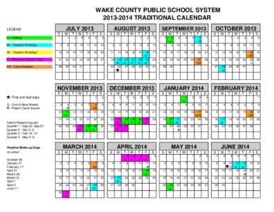 WAKE COUNTY PUBLIC SCHOOL SYSTEM[removed]TRADITIONAL CALENDAR JULY 2013