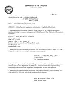 DEPARTMENT OF THE AIR FORCE PACIFIC AIR FORCES 6 Mar 2012 MEMORANDUM FOR STATE DEPARTMENT IN TURN 673 FSS/FSOXI