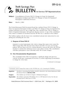 Bulletin: Consolidation of Forms TSP-15/TSP-U-15, Change in Name for Separated