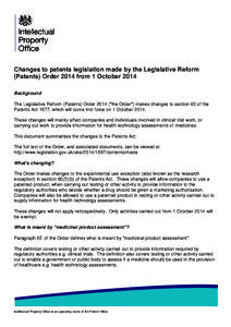 Legislative Reform (Patents) Order 2014