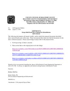 COUNTY COUNCIL OF BEAUFORT COUNTY BEAUFORT COUNTY ENGINEERING DEPARTMENT 104 Industrial Village Road, Building #3, Beaufort, SC[removed]Post Office Drawer 1228, Beaufort, SC[removed]Telephone: [removed]Facsimile: 84
