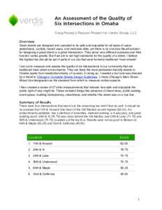 An Assessment of the Quality of Six Intersections in Omaha Craig Moody’s Passion Project for Verdis Group, LLC Overview Great streets are designed and operated to be safe and enjoyable for all types of users: pedestria