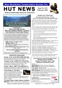 Blue Mountains Conservation Society Inc.  HUT NEWS Issue No. 322 February 2015