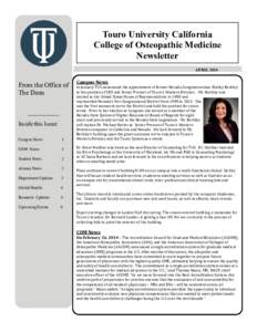 Touro University California College of Osteopathic Medicine Newsletter APRIL[removed]From the Office of