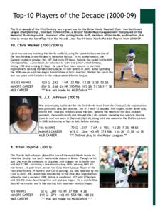 Top-10 Players of the Decade[removed]The first decade of the 21st Century was a great one for the Boise Hawks Baseball Club - two Northwest League championships, four East Division titles, a bevy of future Major League