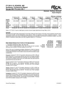 FY[removed]: SCHOOL AID Summary: Conference Report Senate Bill 775 (S-2) CR-1 Analysts: Bethany Wicksall Karen Shapiro