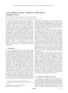 GEOPHYSICAL RESEARCH LETTERS, VOL. 32, L14822, doi:[removed]2005GL023016, 2005  Arctic Oscillation–induced variability in satellite-derived tropospheric ozone John K. Creilson,1,2 Jack Fishman,1 and Amy E. Wozniak1,2 Re