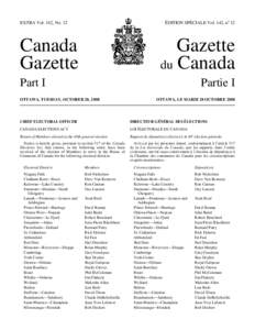 ÉDITION SPÉCIALE Vol. 142, no 12  EXTRA Vol. 142, No. 12 Canada Gazette
